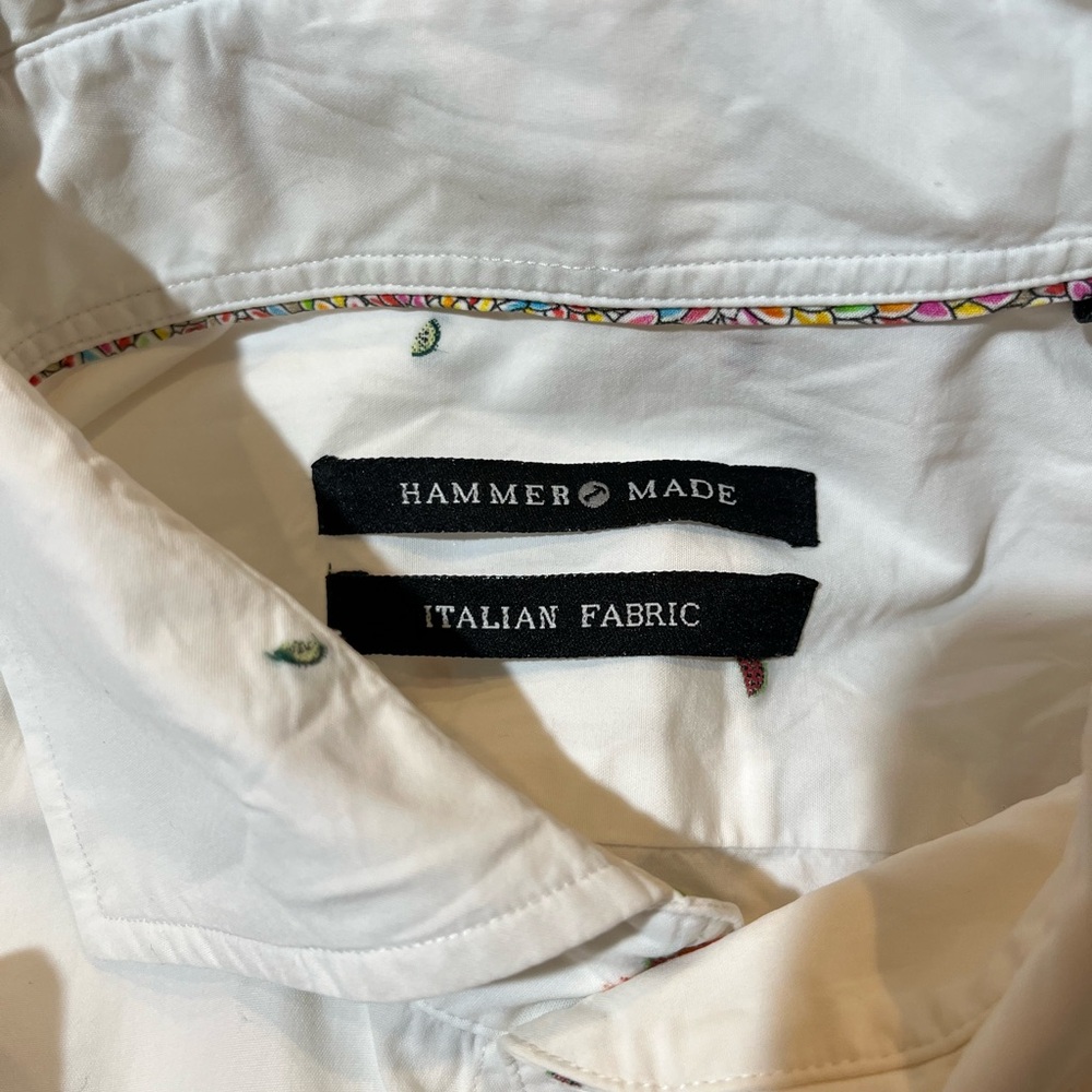 Hammer Made White Fruit Long Sleeve Button Up L Dress Shirt Men's 42/16.5 - Picture 2 of 10